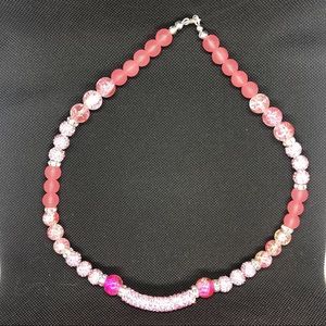 One of a kind Handmade pink beaded short necklace